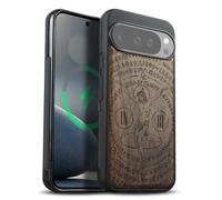 Carveit Magnetic Wooden Case for Google Pixel 10 / Pixel 10 Pro Case, Wood Artisan Engraved & Soft TPU Shockproof Cover, Compatible with MagSafe Wireless Chargers (Divine Alchemy: The Crucifix) Walnut
