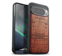 Carveit Magnetic Wooden Case for Google Pixel 10 / Pixel 10 Pro Case, Wood Artisan Engraved & Soft TPU Shockproof Cover, Compatible with MagSafe Wireless Chargers (Baroque Splendor House) Rosy
