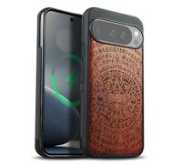 Carveit Magnetic Wooden Case for Google Pixel 10 / Pixel 10 Pro Case, Wood Artisan Engraved & Soft TPU Shockproof Cover, Compatible with MagSafe Wireless Chargers (Mysterious Maya totem) Rosy