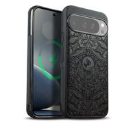 Carveit Magnetic Wooden Case for Google Pixel 10 / Pixel 10 Pro Case, Wood Artisan Engraved & Soft TPU Shockproof Cover, Compatible with MagSafe Wireless Chargers (The Phoenix Mandala) Blackwood
