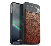 Carveit Magnetic Wooden Case for Google Pixel 10 / Pixel 10 Pro Case, Wood Artisan Engraved & Soft TPU Shockproof Cover, Compatible with MagSafe Wireless Chargers (Echoes of the Maya) Rosy