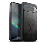 Carveit Magnetic Wooden Case for Google Pixel 10 / Pixel 10 Pro Case, Wood Artisan Engraved & Soft TPU Shockproof Cover, Compatible with MagSafe Wireless Chargers (The Yin Yang Tree) Blackwood