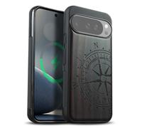 Carveit Magnetic Wooden Case for Google Pixel 10 / Pixel 10 Pro Case, Wood Artisan Engraved & Soft TPU Shockproof Cover, Compatible with MagSafe Wireless Chargers (The Incomplete Compass) Blackwood