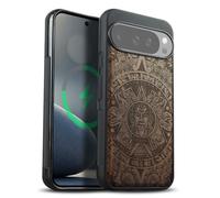 Carveit Magnetic Wooden Case for Google Pixel 10 / Pixel 10 Pro Case, Wood Artisan Engraved & Soft TPU Shockproof Cover, Compatible with MagSafe Wireless Chargers (Echoes of the Maya) Walnut