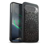 Carveit Magnetic Wooden Case for Google Pixel 10 / Pixel 10 Pro Case, Wood Artisan Engraved & Soft TPU Shockproof Cover, Compatible with MagSafe Wireless Chargers (Maori Moko Mandala) Blackwood