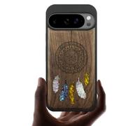 Carveit Magnetic Wooden Case for Google Pixel 10 Pro XL Case, Wood Artisan Engraved & Handmade Shell Inlaid, Compatible with MagSafe Wireless Chargers, Dreamcatcher's Embrace - Walnut