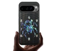 Carveit Magnetic Wooden Case for Google Pixel 10 Pro XL Case, Wood Artisan Engraved & Handmade Shell Inlaid, Compatible with MagSafe Wireless Chargers, Spider Amidst Mystical Runes - Blackwood