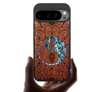 Carveit Magnetic Wooden Case for Google Pixel 10 Pro XL Case, Wood Artisan Engraved & Handmade Shell Inlaid, Compatible with MagSafe Wireless Chargers, Tranquil Harmony Mandala - Rosy