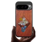 Carveit Magnetic Wooden Case for Google Pixel 10 Pro XL Case, Wood Artisan Engraved & Handmade Shell Inlaid, Compatible with MagSafe Wireless Chargers, Mountain Path - Rosy