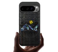 Carveit Magnetic Wooden Case for Google Pixel 10 Pro XL Case, Wood Artisan Engraved & Handmade Shell Inlaid, Compatible with MagSafe Wireless Chargers, Aztec style Alpine Lakes - Blackwood