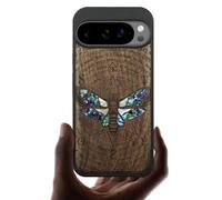 Carveit Magnetic Wooden Case for Google Pixel 10 Pro XL Case, Wood Artisan Engraved & Handmade Shell Inlaid, Compatible with MagSafe Wireless Chargers, Death's Head Moth - Walnut