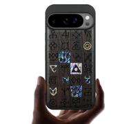 Carveit Magnetic Wooden Case for Google Pixel 10 Pro XL Case, Wood Artisan Engraved & Handmade Shell Inlaid, Compatible with MagSafe Wireless Chargers, Mystical Runes - Blackwood