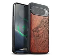 Carveit Magnetic Wooden Case for Google Pixel 10 Pro XL Case, Wood Artisan Engraved & Soft TPU Shockproof Cover, Compatible with MagSafe Wireless Chargers (The Ornate Lion's Head) Rosy