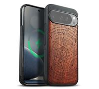 Carveit Magnetic Wooden Case for Google Pixel 10 Pro XL Case, Wood Artisan Engraved & Soft TPU Shockproof Cover, Compatible with MagSafe Wireless Chargers (The Sun God) Rosy