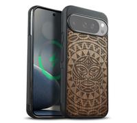 Carveit Magnetic Wooden Case for Google Pixel 10 Pro XL Case, Wood Artisan Engraved & Soft TPU Shockproof Cover, Compatible with MagSafe Wireless Chargers (Maori Moko Mandala) Walnut