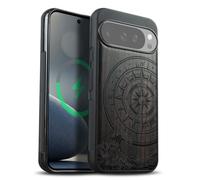 Carveit Magnetic Wooden Case for Google Pixel 10 Pro XL Case, Wood Artisan Engraved & Soft TPU Shockproof Cover, Compatible with MagSafe Wireless Chargers (The Compass and the Wave) Blackwood