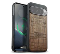 Carveit Magnetic Wooden Case for Google Pixel 10 Pro XL Case, Wood Artisan Engraved & Soft TPU Shockproof Cover, Compatible with MagSafe Wireless Chargers (Baroque Splendor House) Walnut