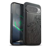 Carveit Magnetic Wooden Case for Google Pixel 10 Pro XL Case, Wood Artisan Engraved & Soft TPU Shockproof Cover, Compatible with MagSafe Wireless Chargers (The Ornate Lion's Head) Blackwood