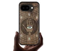 Carveit Magnetic Wooden Case for Google Pixel 10a Case, Wood Artisan Engraved & Handmade Shell Inlaid, Compatible with MagSafe Wireless Chargers (All-Seeing Hand) Walnut