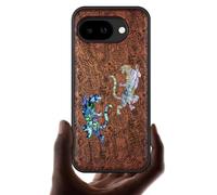 Carveit Magnetic Wooden Case for Google Pixel 10a Case, Wood Artisan Engraved & Handmade Shell Inlaid, Compatible with MagSafe Wireless Chargers (Tiger Amidst Flowers) Rosy