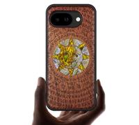 Carveit Magnetic Wooden Case for Google Pixel 10a Case, Wood Artisan Engraved & Handmade Shell Inlaid, Compatible with MagSafe Wireless Chargers (Sun and Moon God Illumination) Rosy