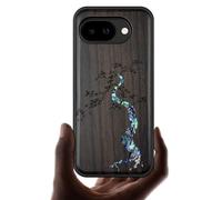 Carveit Magnetic Wooden Case for Google Pixel 10a Case, Wood Artisan Engraved & Handmade Shell Inlaid, Compatible with MagSafe Wireless Chargers (Majestic Pine Tree) Blackwood