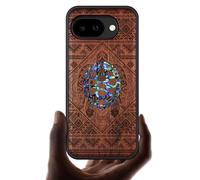 Carveit Magnetic Wooden Case for Google Pixel 10a Case, Wood Artisan Engraved & Handmade Shell Inlaid, Compatible with MagSafe Wireless Chargers (The Turtle Amidst Zendoodle) Rosy