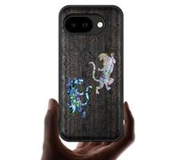Carveit Magnetic Wooden Case for Google Pixel 10a Case, Wood Artisan Engraved & Handmade Shell Inlaid, Compatible with MagSafe Wireless Chargers (Tiger Amidst Flowers) Blackwood