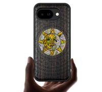 Carveit Magnetic Wooden Case for Google Pixel 10a Case, Wood Artisan Engraved & Handmade Shell Inlaid, Compatible with MagSafe Wireless Chargers (Sun and Moon God Illumination) Blackwood