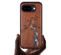 Carveit Magnetic Wooden Case for Google Pixel 10a Case, Wood Artisan Engraved & Handmade Shell Inlaid, Compatible with MagSafe Wireless Chargers (Majestic Pine Tree) Rosy