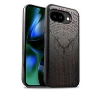 Carveit Magnetic Wooden Case for Google Pixel 10a Case, Wood Artisan Engraved & Soft TPU Shockproof Cover, Compatible with MagSafe Wireless Chargers (Owl's Gaze) Blackwood