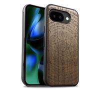Carveit Magnetic Wooden Case for Google Pixel 10a Case, Wood Artisan Engraved & Soft TPU Shockproof Cover, Compatible with MagSafe Wireless Chargers (The Sun God) Walnut