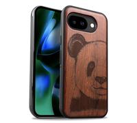 Carveit Magnetic Wooden Case for Google Pixel 10a Case, Wood Artisan Engraved & Soft TPU Shockproof Cover, Compatible with MagSafe Wireless Chargers (The Giant Panda's Gaze) Rosy