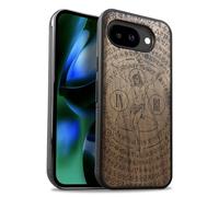 Carveit Magnetic Wooden Case for Google Pixel 10a Case, Wood Artisan Engraved & Soft TPU Shockproof Cover, Compatible with MagSafe Wireless Chargers (Divine Alchemy: The Crucifix) Walnut