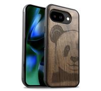 Carveit Magnetic Wooden Case for Google Pixel 10a Case, Wood Artisan Engraved & Soft TPU Shockproof Cover, Compatible with MagSafe Wireless Chargers (The Giant Panda's Gaze) Walnut