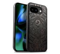 Carveit Magnetic Wooden Case for Google Pixel 10a Case, Wood Artisan Engraved & Soft TPU Shockproof Cover, Compatible with MagSafe Wireless Chargers (The Phoenix Mandala) Blackwood