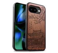 Carveit Magnetic Wooden Case for Google Pixel 10a Case, Wood Artisan Engraved & Soft TPU Shockproof Cover, Compatible with MagSafe Wireless Chargers (Traditional Temple) Rosy