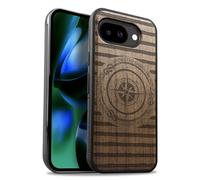 Carveit Magnetic Wooden Case for Google Pixel 10a Case, Wood Artisan Engraved & Soft TPU Shockproof Cover, Compatible with MagSafe Wireless Chargers (Voyager's Crest) Walnut
