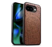 Carveit Magnetic Wooden Case for Google Pixel 10a Case, Wood Artisan Engraved & Soft TPU Shockproof Cover, Compatible with MagSafe Wireless Chargers (The Sun God) Rosy