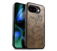 Carveit Magnetic Wooden Case for Google Pixel 10a Case, Wood Artisan Engraved & Soft TPU Shockproof Cover, Compatible with MagSafe Wireless Chargers (Compass Maps) Walnut
