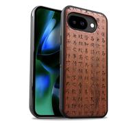 Carveit Magnetic Wooden Case for Google Pixel 10a Case, Wood Artisan Engraved & Soft TPU Shockproof Cover, Compatible with MagSafe Wireless Chargers (Tao Te Ching Calligraphy) Rosy