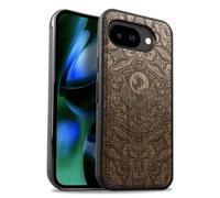 Carveit Magnetic Wooden Case for Google Pixel 10a Case, Wood Artisan Engraved & Soft TPU Shockproof Cover, Compatible with MagSafe Wireless Chargers (The Phoenix Mandala) Walnut