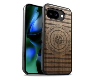 Carveit Magnetic Wooden Case for Google Pixel 10a Case, Wood Artisan Engraved & Soft TPU Shockproof Cover, Compatible with MagSafe Wireless Chargers (Voyager's Crest) Walnut