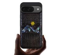 Carveit Magnetic Wooden Case for Google Pixel 9 Case, Wood Artisan Engraved & Handmade Shell Inlaid, Compatible with MagSafe Wireless Chargers, Aztec style Alpine Lakes - Blackwood