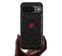 Carveit Magnetic Wooden Case for Google Pixel 9 Case, Wood Artisan Engraved & Handmade Shell Inlaid, Compatible with MagSafe Wireless Chargers, The Phoenix Mandala of Renewal - Blackwood