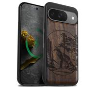 Carveit Magnetic Wooden Case for Google Pixel 9 Case, Wood Artisan Engraved & Soft TPU Shockproof Cover, Compatible with MagSafe Wireless Chargers (Fox and woods) Walnut