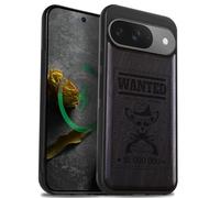 Carveit Magnetic Wooden Case for Google Pixel 9 Case, Wood Artisan Engraved & Soft TPU Shockproof Cover, Compatible with MagSafe Wireless Chargers (Outlaw Skull Wanted) Blackwood