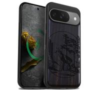 Carveit Magnetic Wooden Case for Google Pixel 9 Case, Wood Artisan Engraved & Soft TPU Shockproof Cover, Compatible with MagSafe Wireless Chargers (Fox and woods) Blackwood