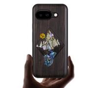 Carveit Magnetic Wooden Case for Google Pixel 9a Case, Wood Artisan Engraved & Handmade Shell Inlaid, Compatible with MagSafe Wireless Chargers (Mountain Path) Blackwood