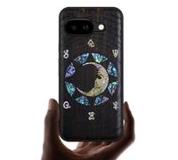 Carveit Magnetic Wooden Case for Google Pixel 9a Case, Wood Artisan Engraved & Handmade Shell Inlaid, Compatible with MagSafe Wireless Chargers (A Manuscript Enigma) Blackwood